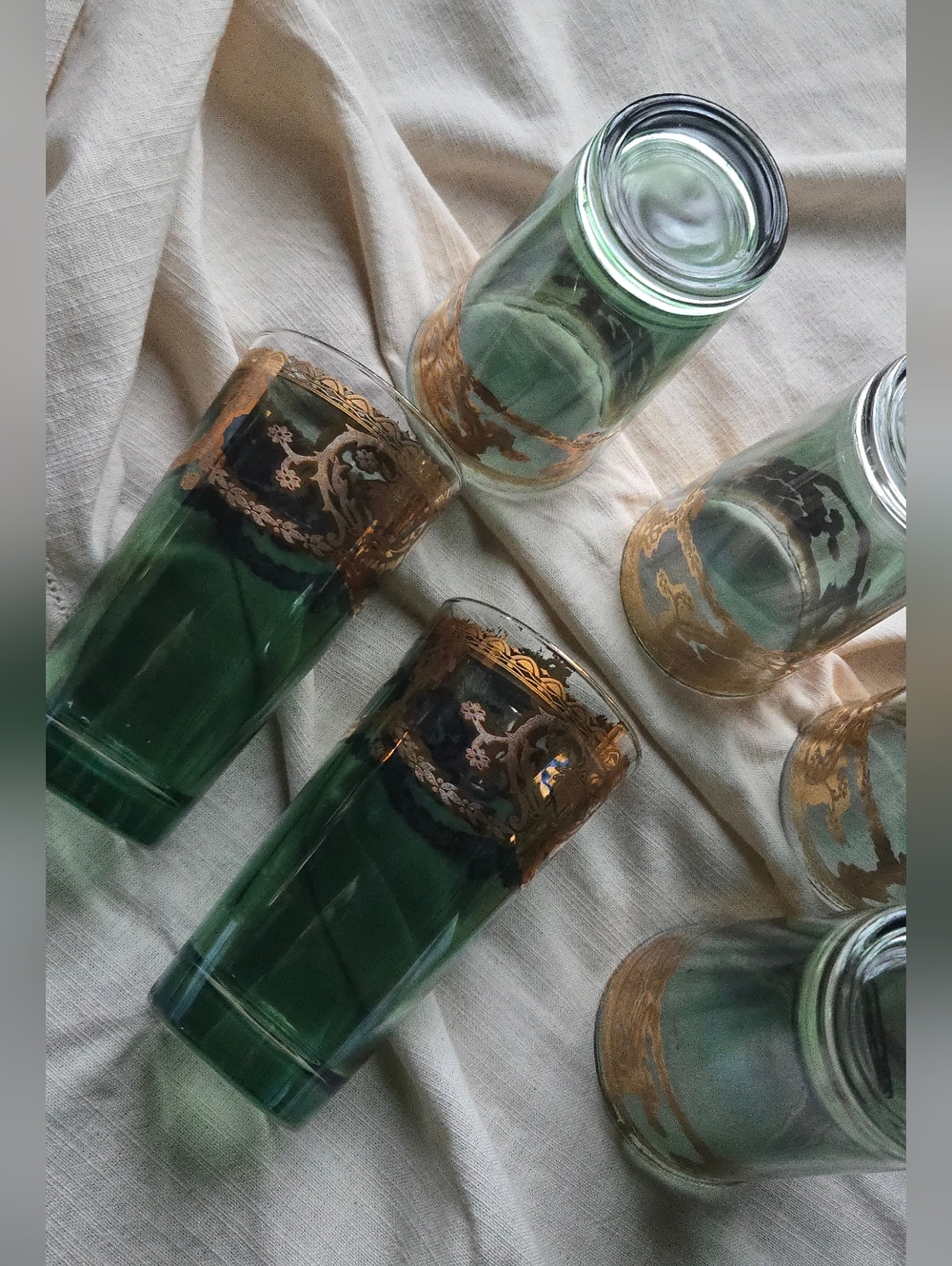 Vintage Italian J. Prezioso Green Glasses with Gold Filigree Detailing